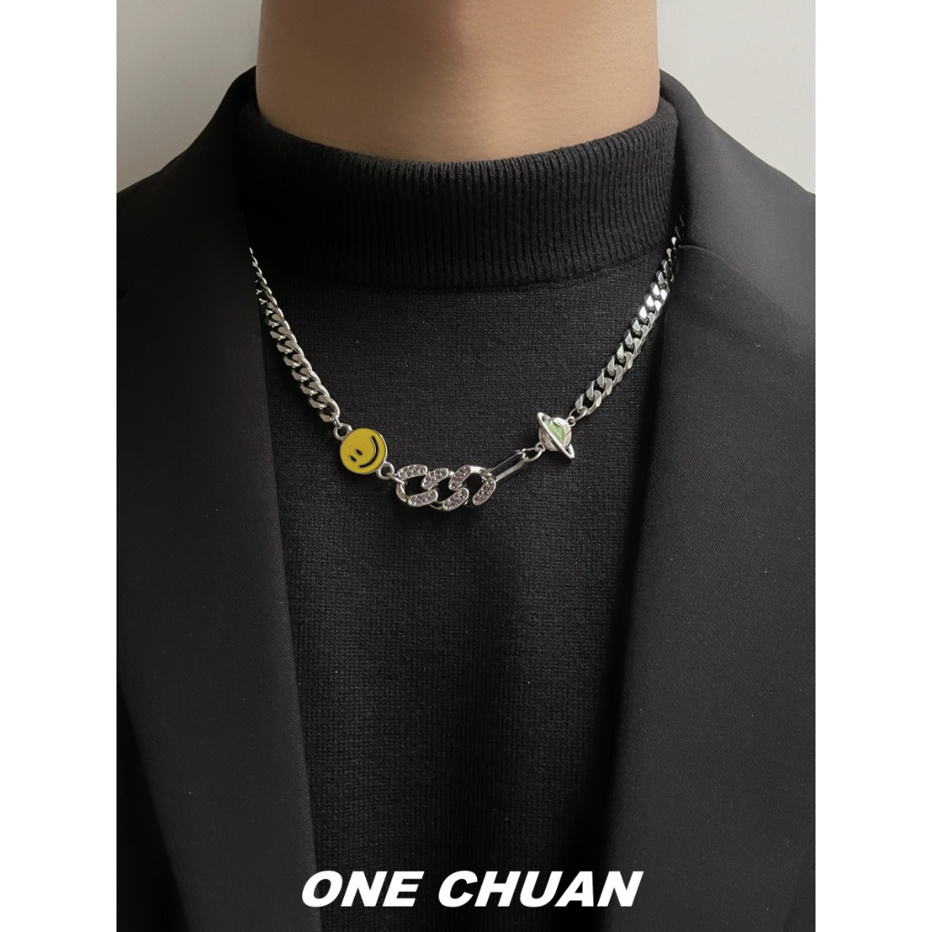 เครื่องประดับสร้อยคอUNISEXสแตนเลสเงินแท้ ไม่ลอกการ์ตูนหน้ายิ้มไม่แพ้ง่าย ได้หลากหลายสไตล์พั้งฮิปฮอป