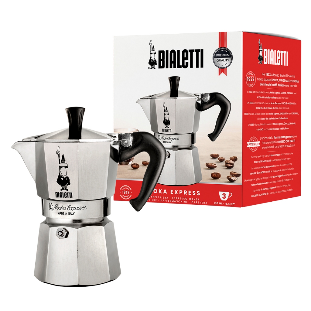 Bialetti หม้อต้มกาแฟ Moka Pot รุ่น Moka Express (โมคา เอ็กซ์เพรส) ขนาด 3 ถ้วย - Silver [BL-0001162]