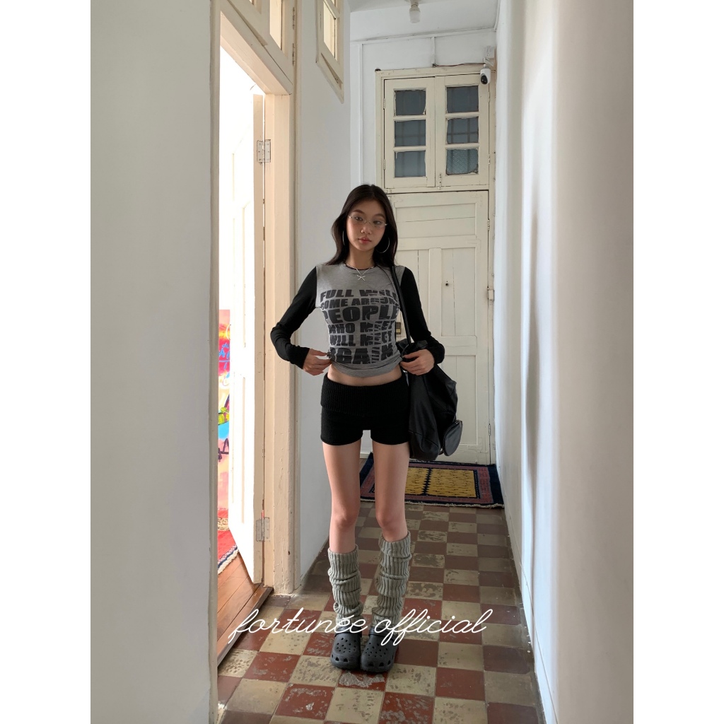 ❣Fortunee ❣กางเกงขาสั้นถักเอวต่ำ สไตล์ฤดูหนาวสไตล์เซ็กซี่ กางเกงขาสั้นแนบสะโพก ดูผอมและยืดหยุ่น😍💕