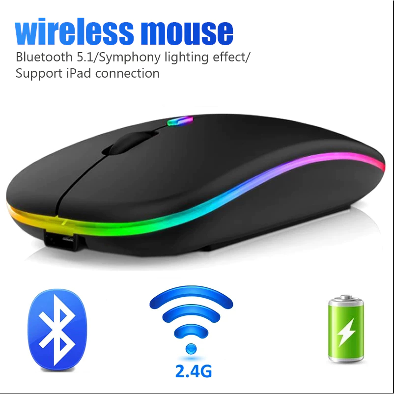 💻เมาส์ไร้สาย💻เมาส์ไร้สาย มีแบตในตัว ไร้เสียงคลิก Wireless Mouse มีบลูทูธ ใช้งานง่าย มีไฟสวยงาม น้ำหนักเบา ดีไซน์สวย