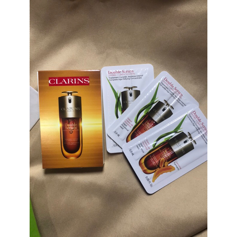 CLARINS Double Serum สูตรใหม่0.9mlผลิต10/66สูตรปกติ0.9ml.สูตรlight texture 0.9ml.ผลิต3/66ฉลากไทย ของแท้ %