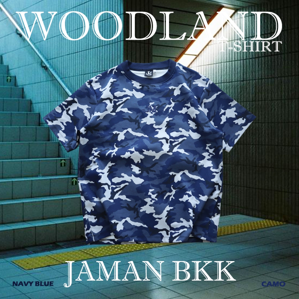 JAMANBKK / WOODLAND T-SHIRT / เสื้อยืดลายทหารสีน้ำเงิน
