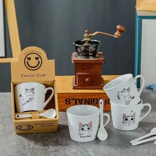 (เซ็ท 10 ใบ) ชุดแก้วกาแฟเซรามิก ถ้วยลายการ์ตูน (มีช้อน+กล่อง) ชุดแก้วของขวัญ ของชำร่วย พร้อมกล่องจ้า