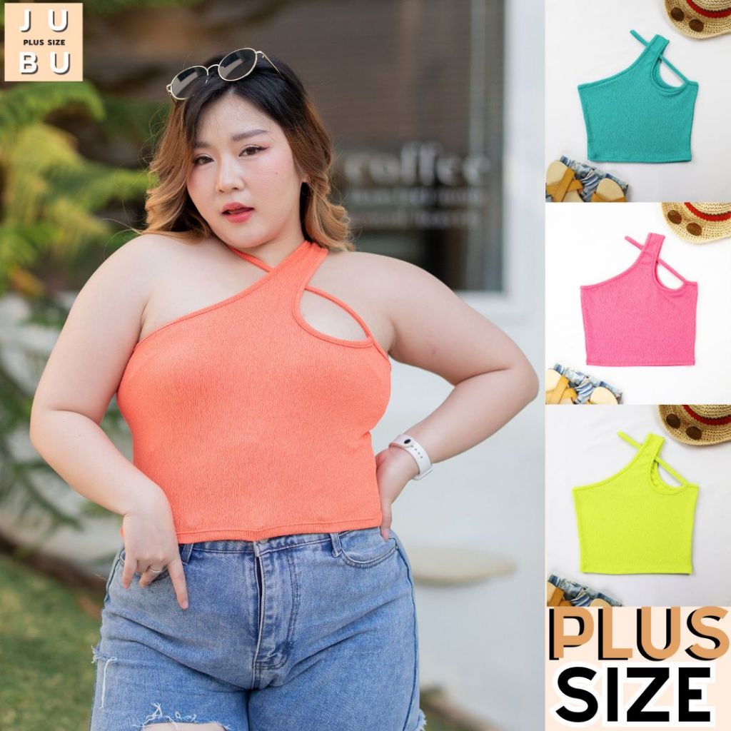 พร้อมส่ง SALE! เสื้อกล้ามสายเฉียง ผ้าย่น เสื้อพลัสไซส์ ไปทะเล Y2k อก 34-46 นิ้ว plussize#514