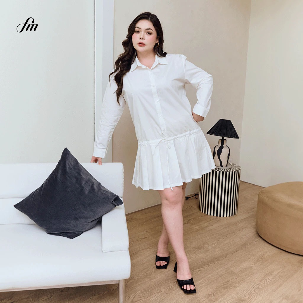 เสื้อเชิ้ตตัวยาวเอวรูด ชายจับจีบ #FMBL-E2D052