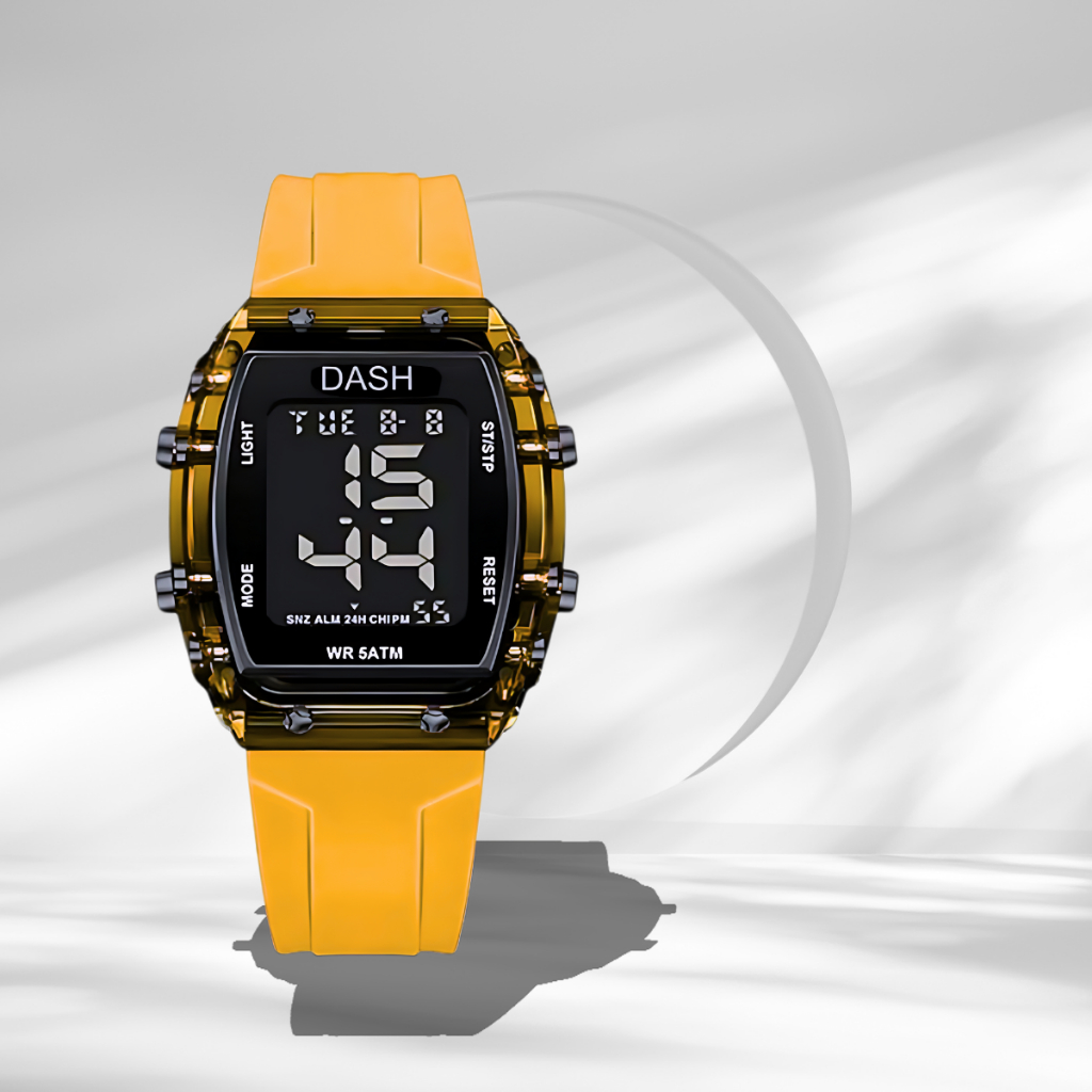 นาฬิกาข้อมือ Dash รุ่นใหม่ ขอบใสเหลื่ยมทรงโค้ง หน้าปัดเล็ก กันน้ำ 100%