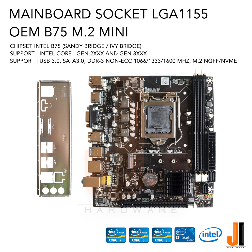 Mainboard OEM B75 M.2 Mini (LGA1155) Support Intel Core i Gen.2XXX and Gen.3XXX Series สินค้าใหม่มีฝาหลังมีการรับประกัน