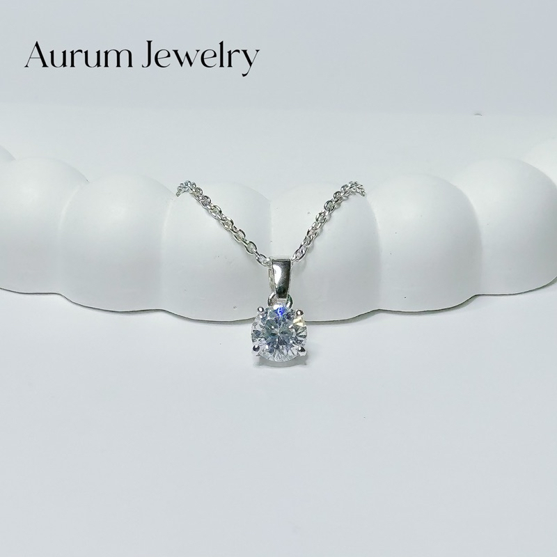 Aurum Jewelry: สร้อยคอ จี้เพชร cz กลม เงินแท้ รุ่น Caige Necklace (ราคาต่อ 1 เส้น)