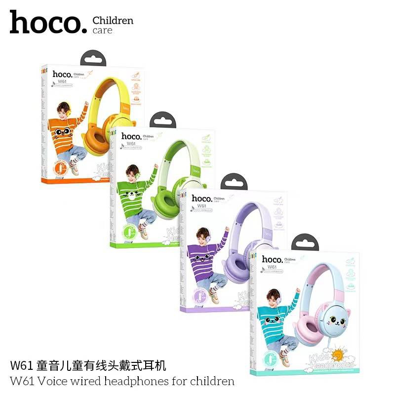 Hoco W61 หูฟังแบบมีสายน่ารัก 3.5 ปลั๊กพร้อมไมโครโฟนสามารถควบคุมซื้อโถพังเพลงสเตอริโอแบบพับเก็บได้สำหรับเด็ก