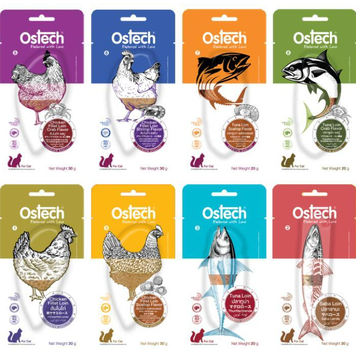 Ostech ขนมแมวออสเทคเนื้อปลา 20gX12ซอง เนื้อไก่30gX8ซอง ยกโหล(8-12ซอง) *โปรดอ่านรายละเอียดก่อนสั่งซื้อ