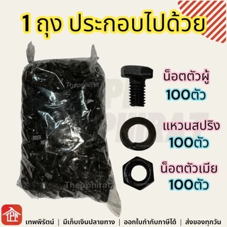 น้อตใบมีด น็อตใบมีด น็อตใบมีดตัดหญ้า น็อตจับใบมีด M6x10 1ถุงมี100ชุด ตัวผู้ ตัวเมีย แหวนสปริง น๊อตใบมีดตัดหญ้า