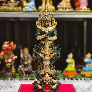 ท้าวเวสสุวรรณประทับราหู มวลสารแร่เหล็กน้ำพี้ ฐานกว้าง 4 นิ้ว สูง 12 นิ้ว วัตถุมงคล แถมฟรีฐานรอง