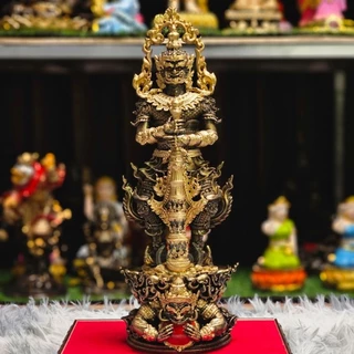 ท้าวเวสสุวรรณประทับราหู มวลสารแร่เหล็กน้ำพี้ ฐานกว้าง 4 นิ้ว สูง 12 นิ้ว วัตถุมงคล แถมฟรีฐานรอง