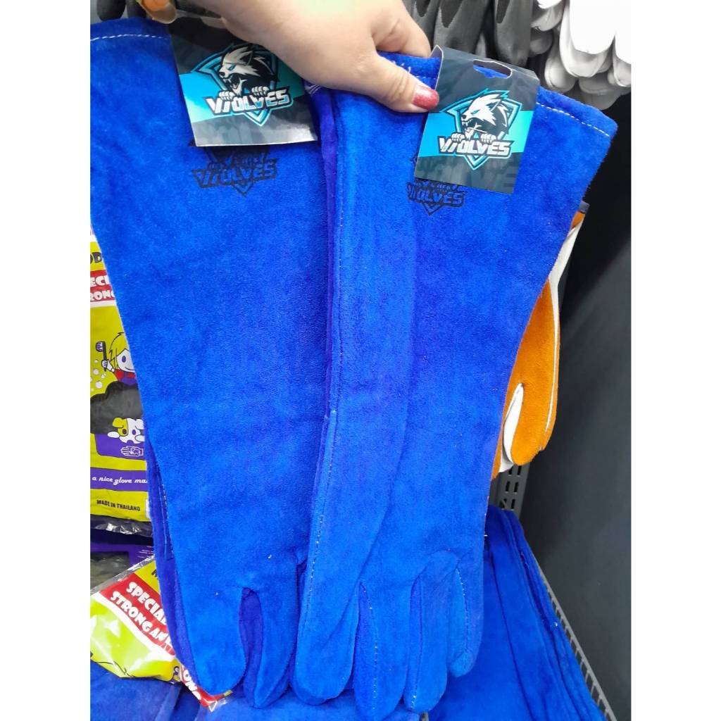 WOLF ถุงมือหนังยาวพิเศษมีซับ สีน้ำเงิน ยาว 16 นิ้ว 1180764