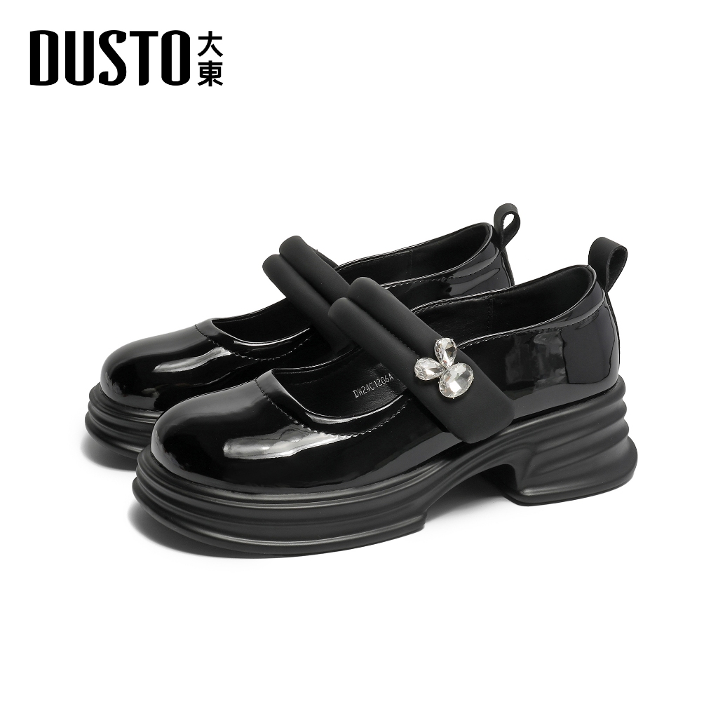 DUSTOรองเท้าแมรี่เจน ปิดหน้าเท้าสไตล์เกาหลี รุ่นพิเศษสีละมุนเข้ากับทุกสีชุด เสริมส้น5cm ด้านข้างประดับอะไหล่เงิน
