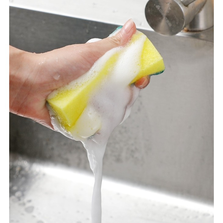 ฟองน้ำล้างจาน ทำความสะอาดล้างจาน สีเขียว-เหลือง - รูปที่ 4