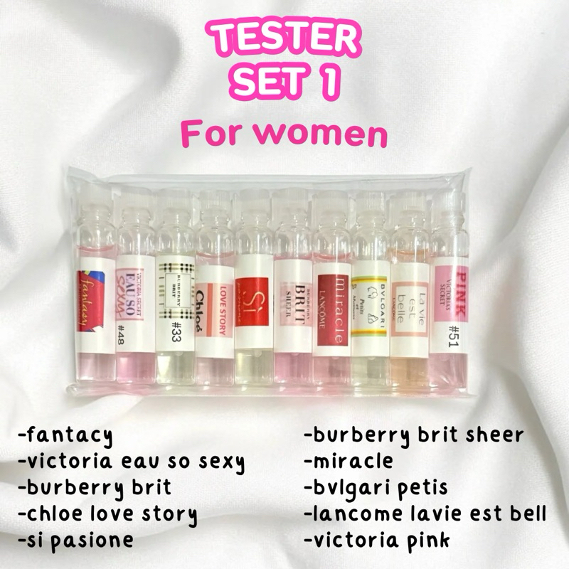 Testerจิ๋ว น้ำหอมกลิ่นผู้หญิง 10กลิ่น ขนาด2ml ดูชื่อกลิ่นในรูปจ้า