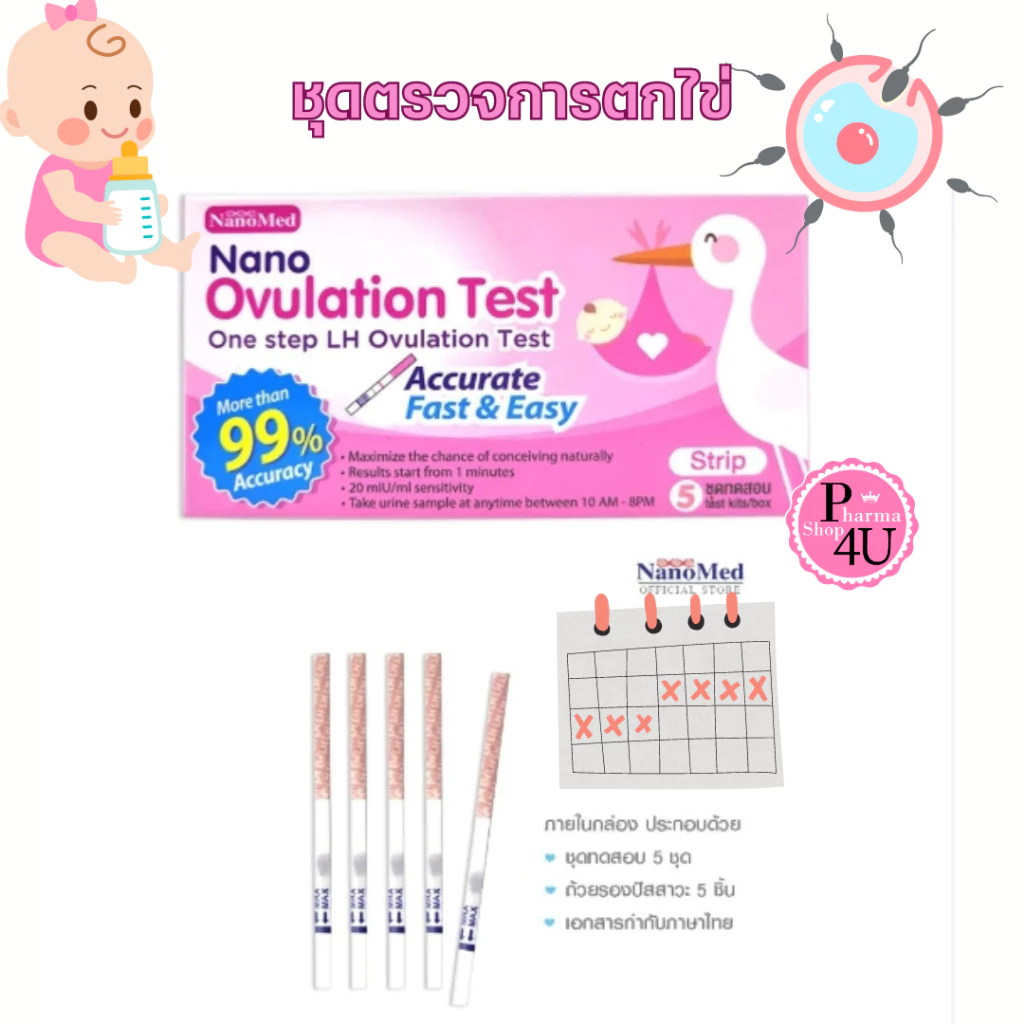 Nano Ovulation Test ชุดตรวจการ ตกไข่ เพิ่มโอกาสการมีบุตร แม่นยำรู้ผลไว 5ชุด/Set #12055