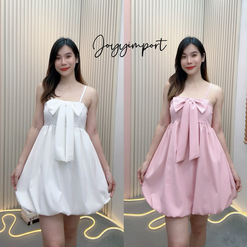 เดรสบอลลูนสายเดี่ยวแต่งโบว์หน้าอก no.62