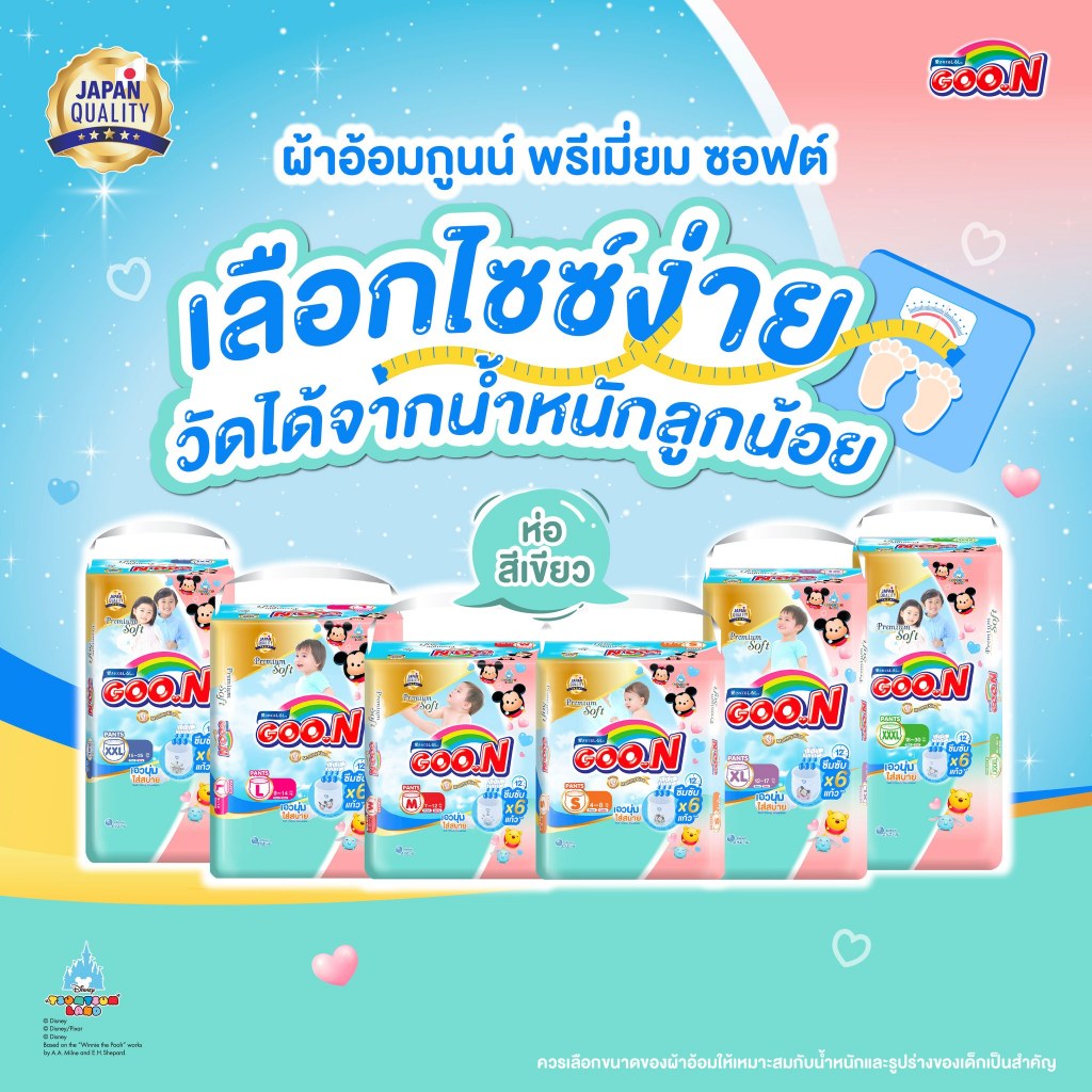 [ ยกลัง (3แพ็ค) ] กูนน์ มัมมี่ คิส พรีเมี่ยม ซอฟท์ กางเกงผ้าอ้อม ขนาด S-XXXL