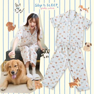 ชุดนอน sliptosleep - Cream Pup Pants Set