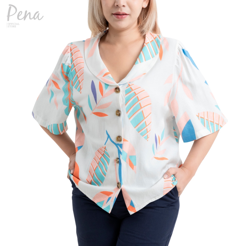 Pena house เสื้อเเบลาส์ คอปกกล้วยหอม แขนสั้น PWSS082403