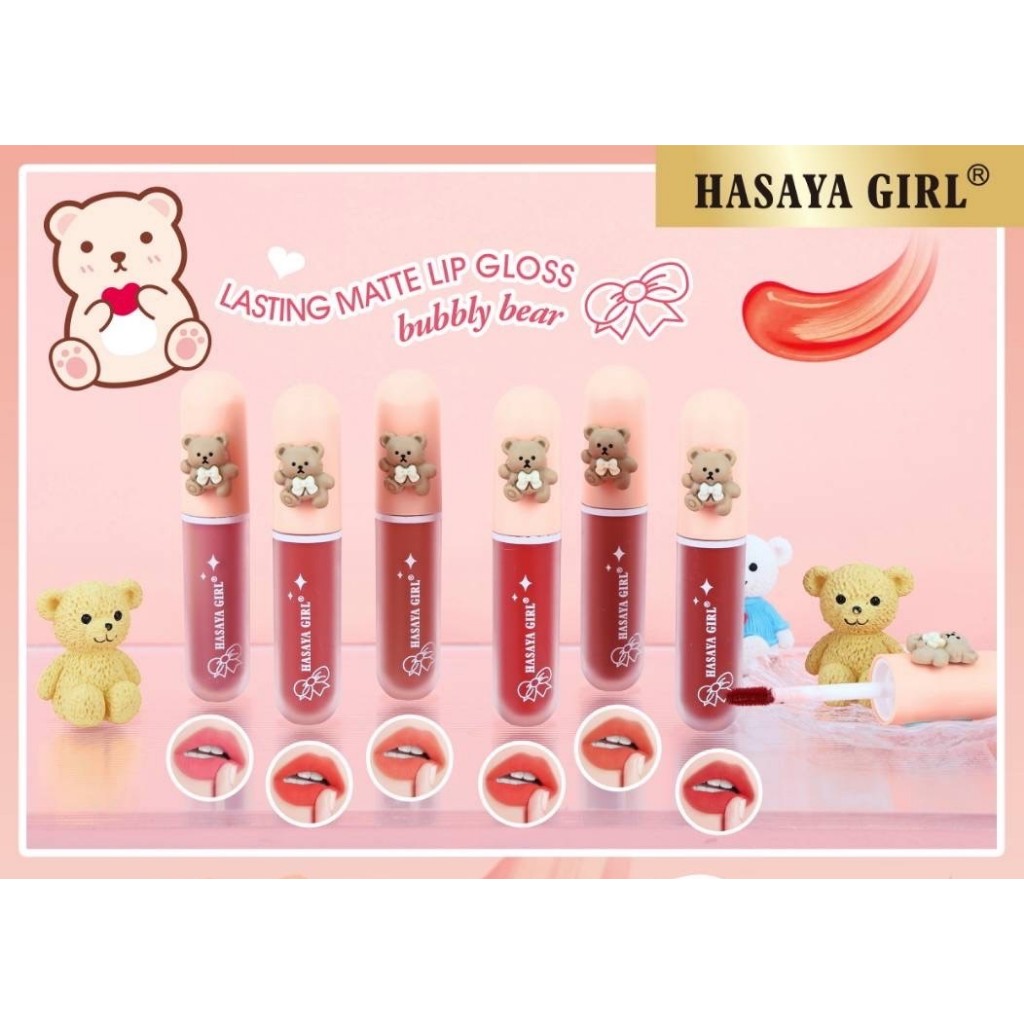 (JH3822) HASAYA GIRL Bubbly Bear Lasting Matte Lip Gloss ลิปจิ้มจุ่ม ลิปหมี เนื้อแมท สีสวยชัด