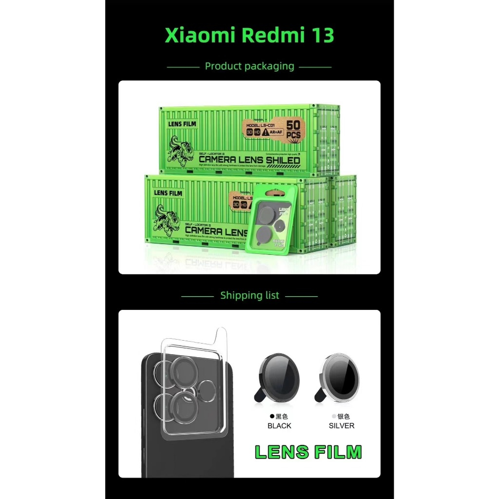 cxshop ฟิล์มเลนส์กล้องแบบใหม่ แบบมีบล๊อก ติดง่าย แค่วาง สำหรับ XIAOMI (Redmi) Note 13(5G) Note 13(4G)
