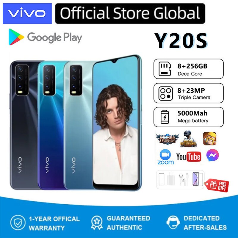 VIVO Y20s โทรศัพท์มือถือเดิม 8 + 256GB 6.51 นิ้วโทรศัพท์ร้อนขายสมาร์ทโฟน Android 5000mAh 13MP กล้องโ