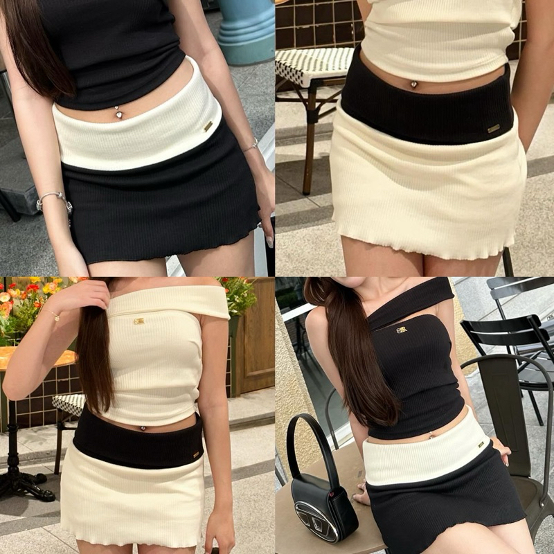 Twotone mini skirt v.2 กระโปรงสั้นพับขอบผ้าร่อง siristylebkk (SR09)