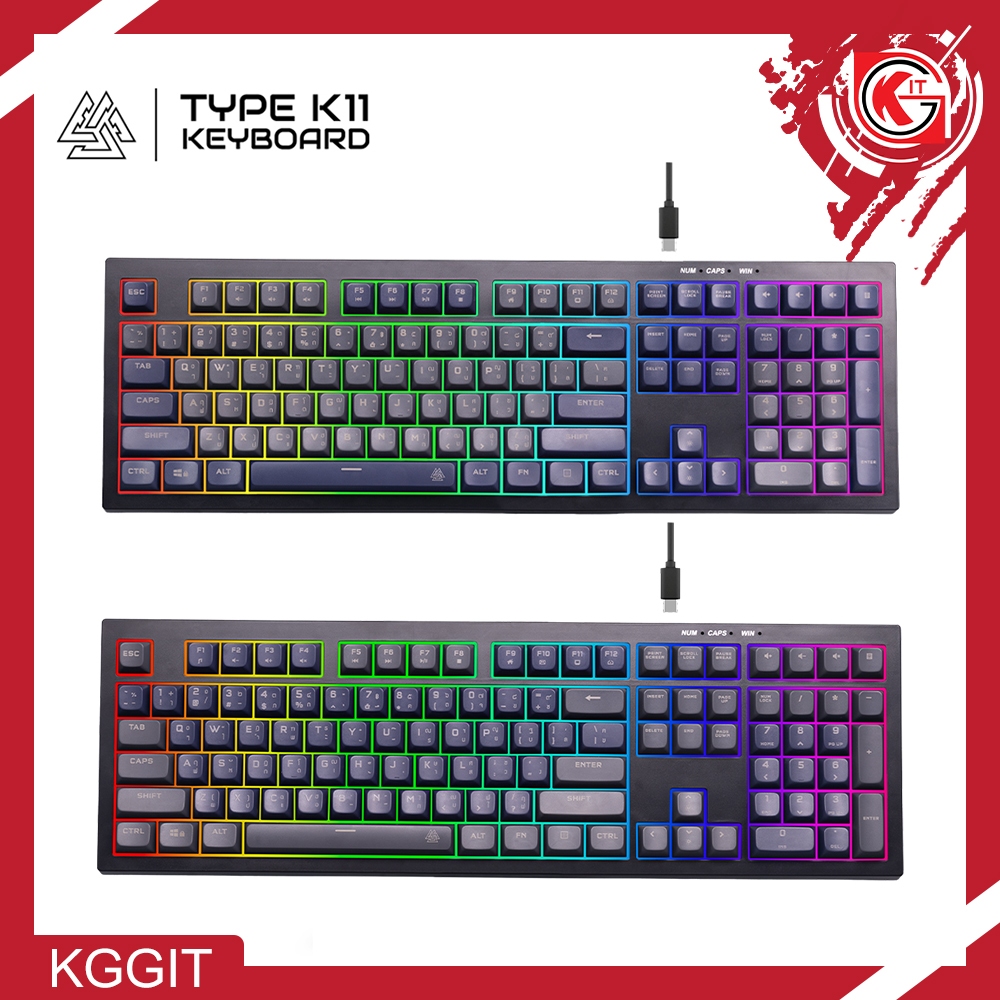 คีย์บอร์ดเกมมิ่ง EGA TYPE K11 ปุ่มกดนุ่ม เสียงเบา 108 ปุ่ม Membrane Switch RGB Lighting