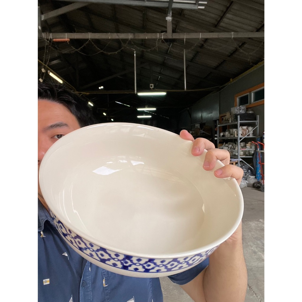 (ขนาด 9.5 นิ้วจัมโบ้XXL) ชามกลมเซรามิค ถ้วยเซรามิคขนาดจัมโบ้ ลายไทยสัปปะรดสีคราม เข้าไมโครเวฟได้ ออกใบกำกับภาษีได้ - รูปที่ 3