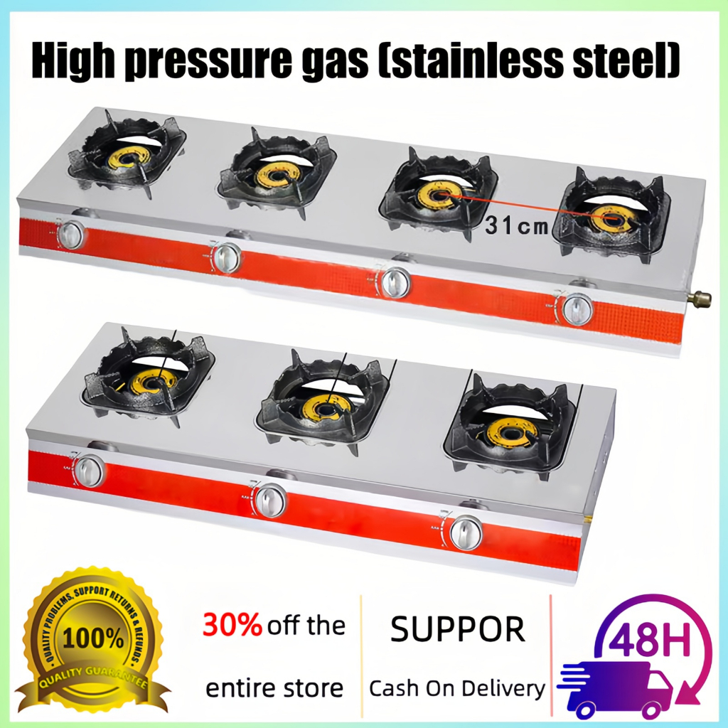 ความดันสูง สแตนเลส เตาแก๊ส เตาแก๊ส ทำความสะอาดง่าย 3/4 หัว Stainless steel เตาแก๊ส lucky flame แก๊ส 