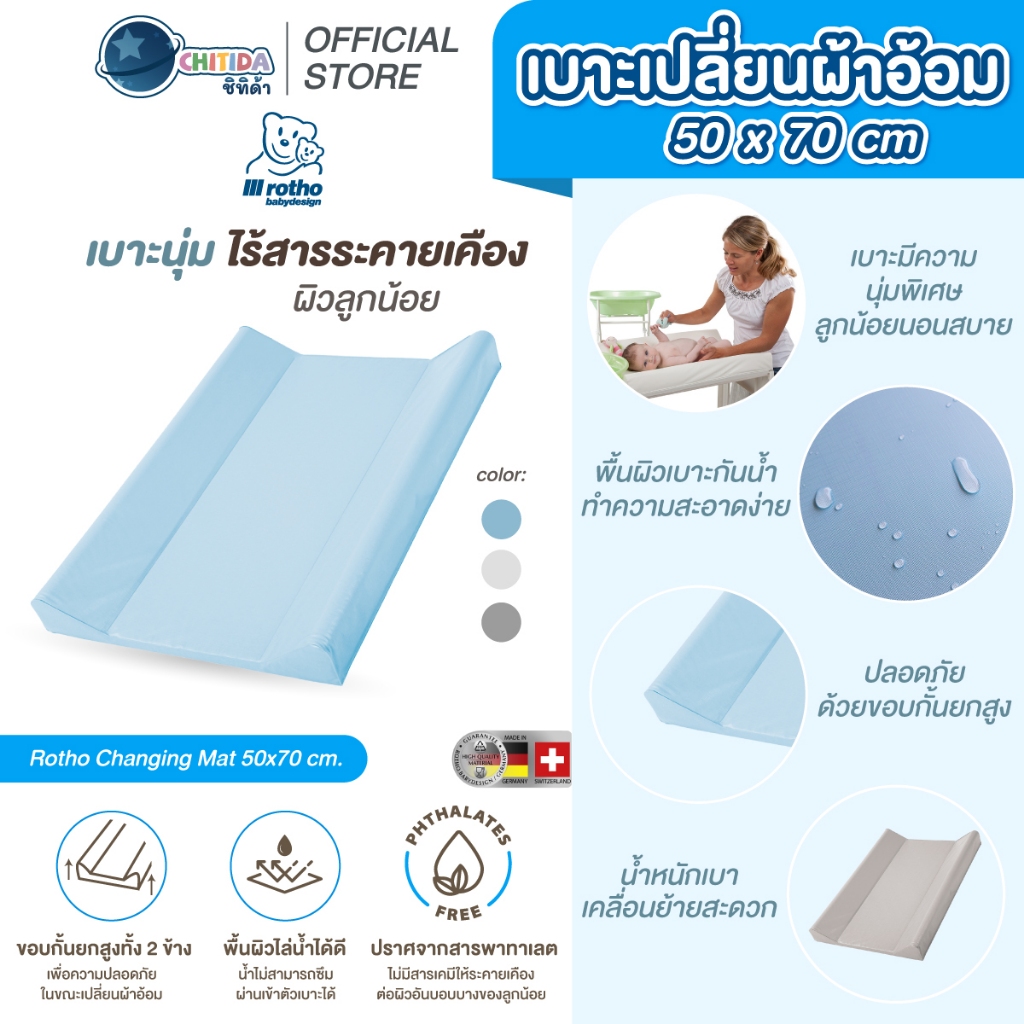 ROTHO WEDGE CHANGING MAT เบาะเปลี่ยนผ้าอ้อม ขนาด 50×70 cm. สีพาสเทล