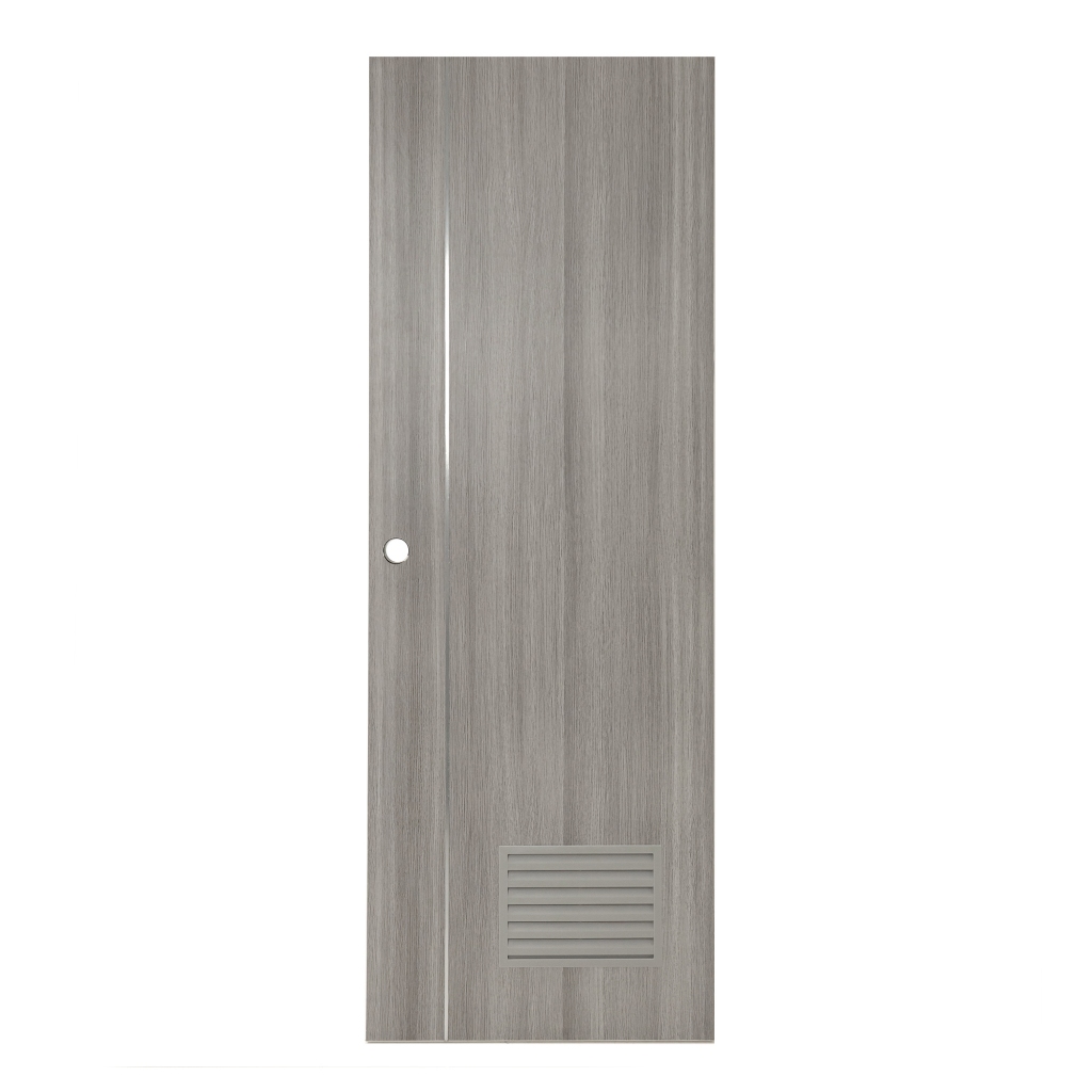AZLE ประตูห้องน้ำ UPVC BN-01 เกล็ดล่าง 70X200 ซม. สีเทา ลายไม้ เจาะลูกบิด จัดส่งโดย HomePro