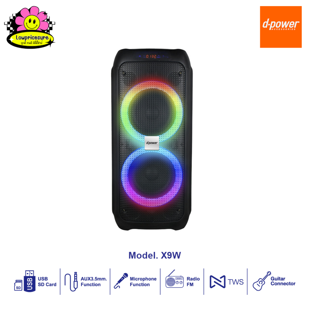 D-Powe ลำโพงบลูทูธ รุ่น X9W (ฺBlack) ฟังชั่นครบ กำลังขับ 120 วัตต์ แถมฟรีไมลอย รับประกัน 1 ปี