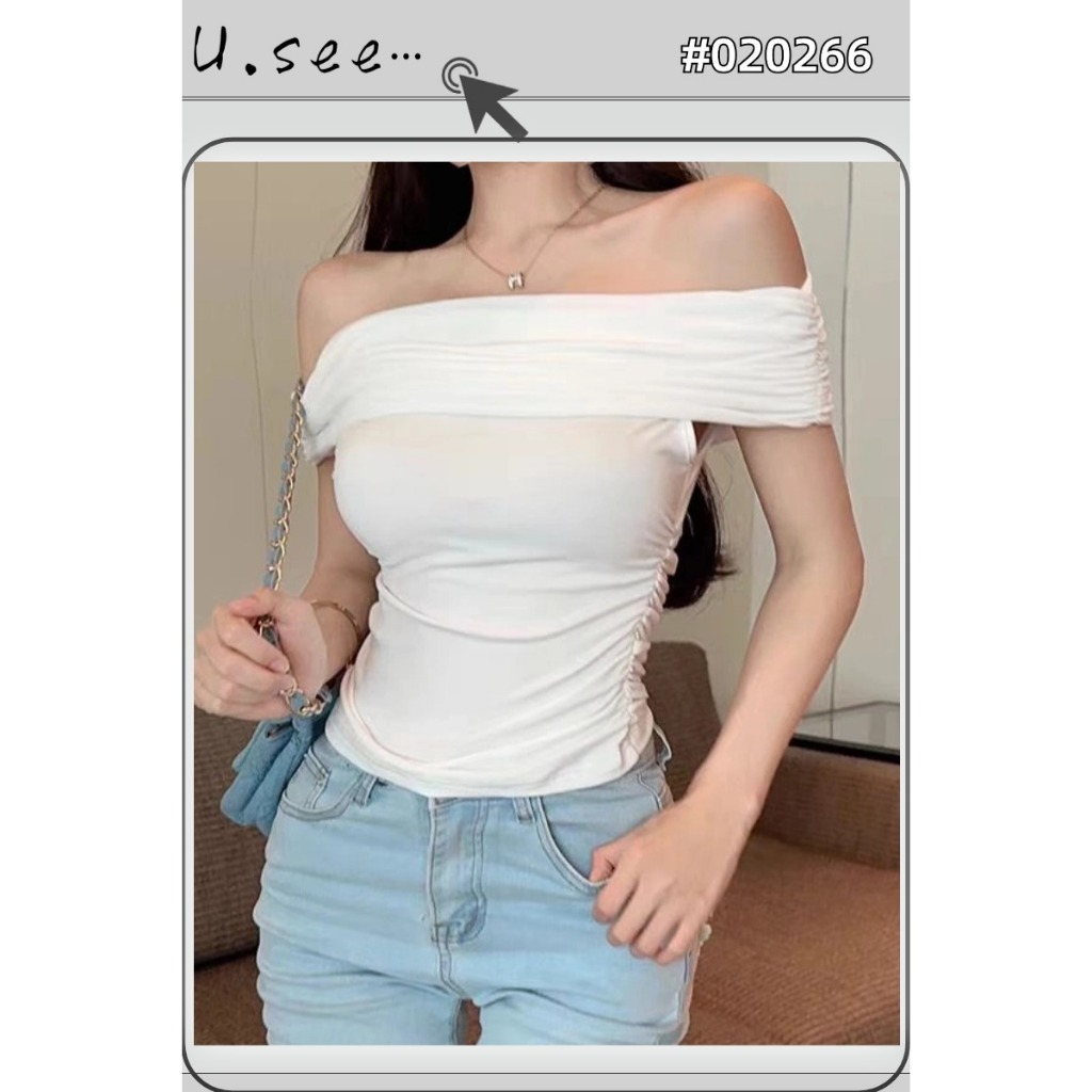 เสื้อยืดเปิดไหล่ เสื้อเปิดไหล่ ปาดไหล่พับ เซ็กซี่ ทรงเข้ารูป#2266