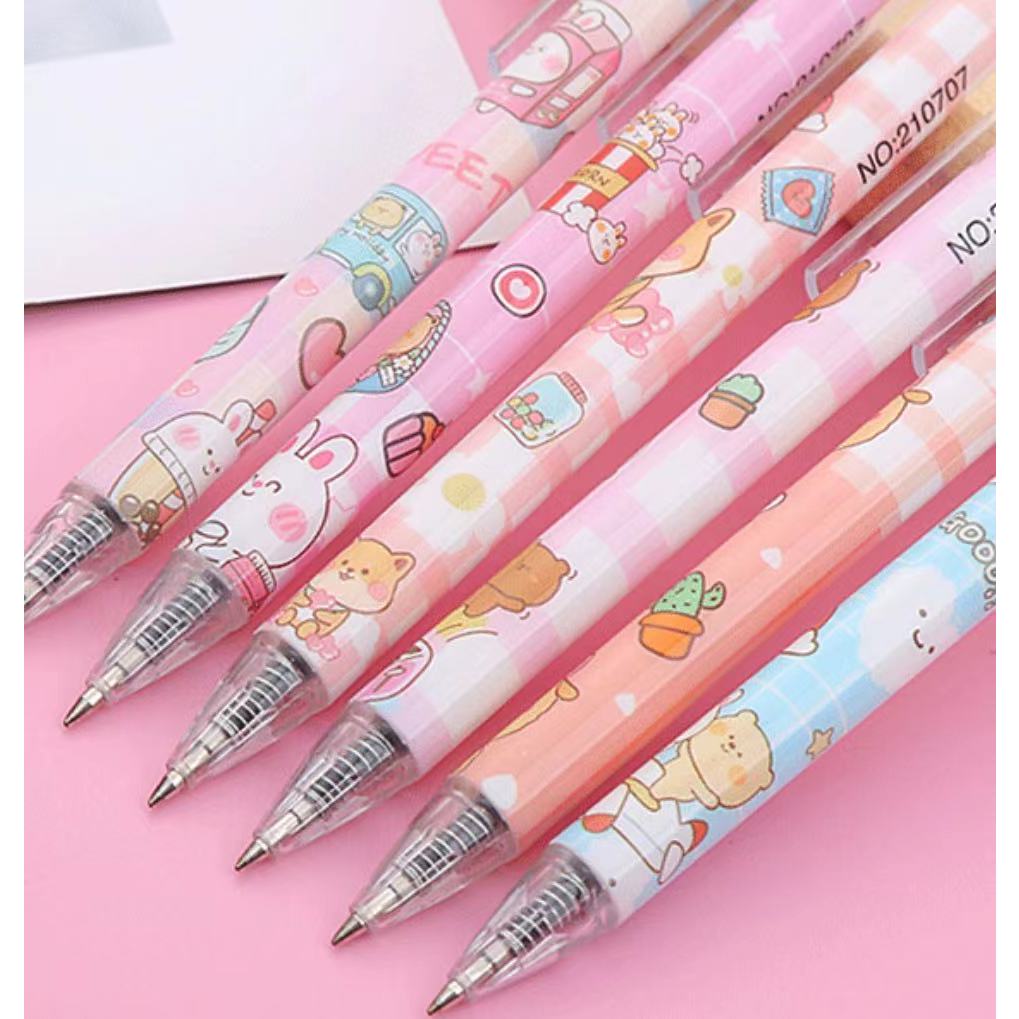 ปากกาเจล ปากกาแบบกด หมึกสีดำ ลายน่ารัก 0.5มม.