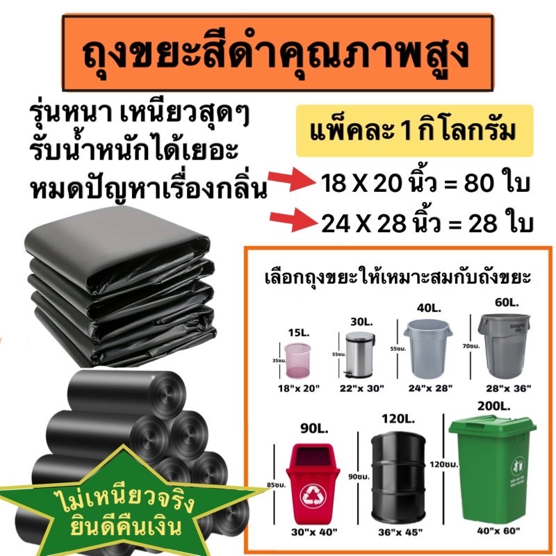 ถุงขยะสีดำคุณภาพสูง ถุงขยะในครัวเรือน เหนียว หนา ได้จำนวนเยอะ ป้องกันกลิ่นได้ดี แบ่งขาย 1/2 กิโลกรัม