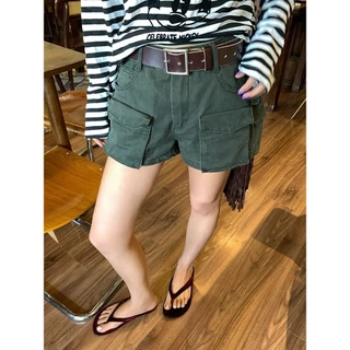 Cicishop(753) กางเกงขาสั้นดีเทลกระเป๋าด้านหน้าสามารถใช้งานได้จริง สไตล์สาวเท่ห์