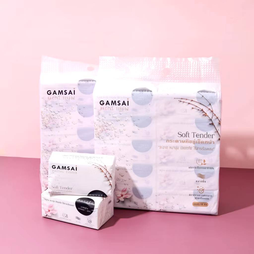 GAMSAI กระดาษทิชชู่เช็ดหน้ารุ่น SOFT TENDER หนา4ชั้น 1 หิ้ว บรรจุ 10 ห่อ