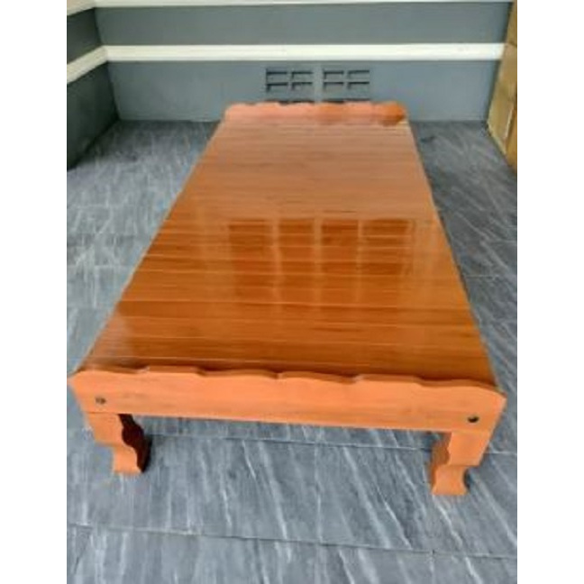 เตียงเเคร่ไม้สักเเท้ 3.5 ฟุตหัวบัง 200x100CM. สีสักน้ำตาลส้มเคลือบเงา
