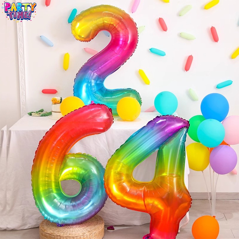 Big Party 🌈🌈 [จัดส่งจากกรุงเทพฯ] ลูกโป่งตัวเลข 0-9 ขนาด 40 นิ้ว ฟอยล์ตัวเลข ลูกโป่งวันเกิด สีรุ้ง (แบบใส) อุปกรณ์ประกอบ