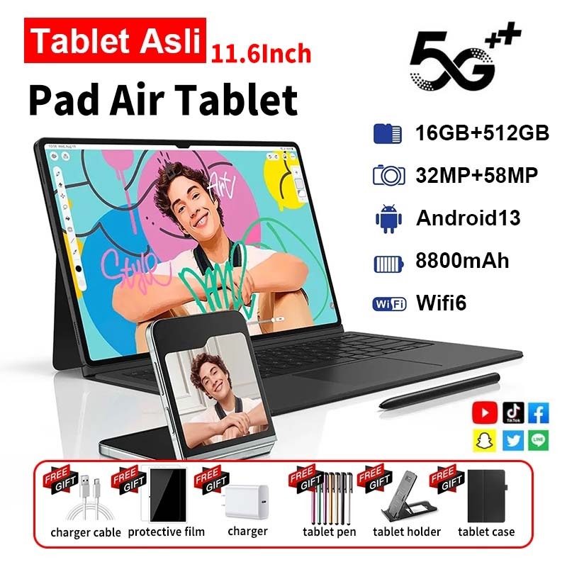 OP Pad Air แท็บเล็ต 11.6inch 5g wifi tablet 16+512GB HD+ แทปเล็ต 2 SIM Cards แทบเลต taplet แทปเลต Android 13.0