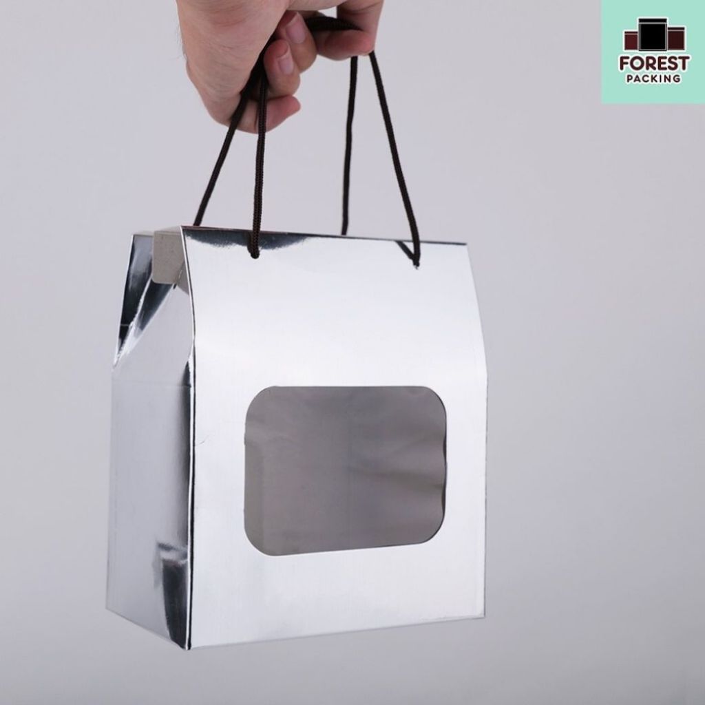 กล่องคุกกี้ กล่องใส่ขนม มีหน้าต่างใส พร้อมเชือก สีเงิน ( 10 ชิ้น/ แพค ) ราคาส่ง - Forestpacking