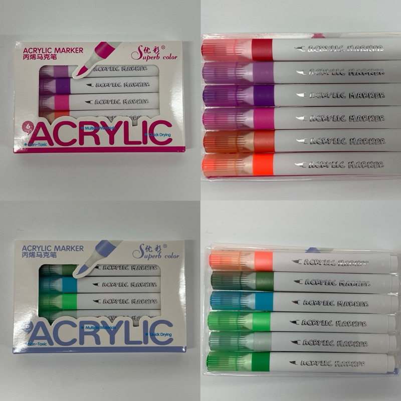 ปากกาอะคริลิค 1 แพ็ค มี 6 แท่ง ปากกาอะคริลิคมาร์คเกอร์กันน้ำ Arrtx acrylic marker อุปกรณ์เครื่องเขียนหลากหลายสีสันสดใส