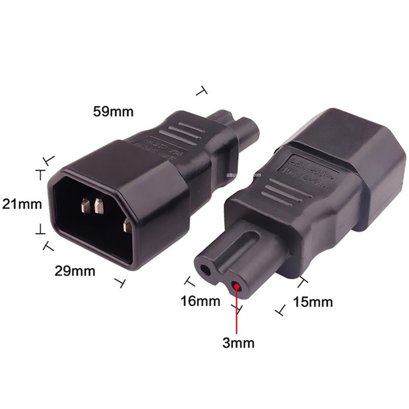 หัวแปลง AC C7 to C14   แปลงจากหัวเล็กเป็นปลั๊กใหญ่ขึ้น ทำให้ใช้สาย AC C13 ได้