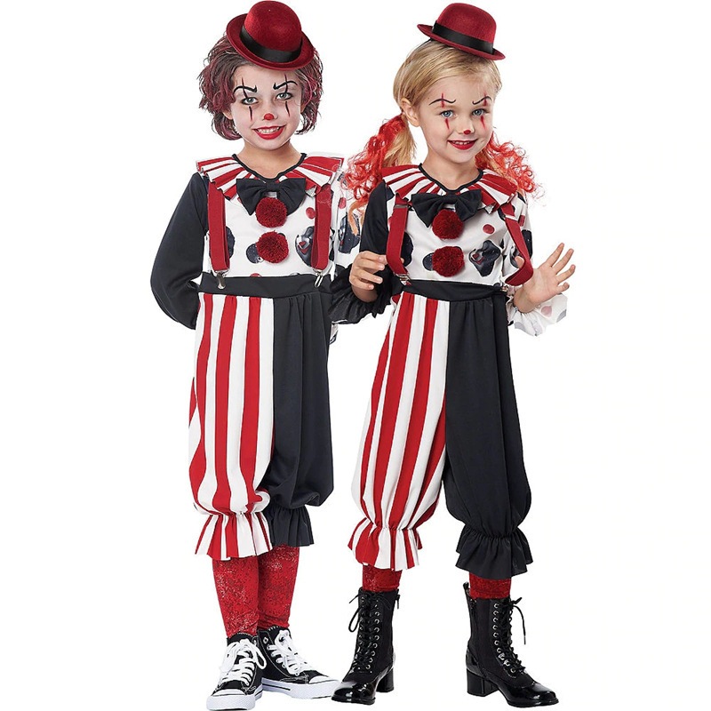 ชุดตัวตลก แสดงโชว์ตลก ผี โจ๊กเกอร์ ชุดแฟนซี เครื่องแต่งกายฮาโลวีน ปาร์ตี้ Halloween Costume Fancy Polka dot Clown Jocker