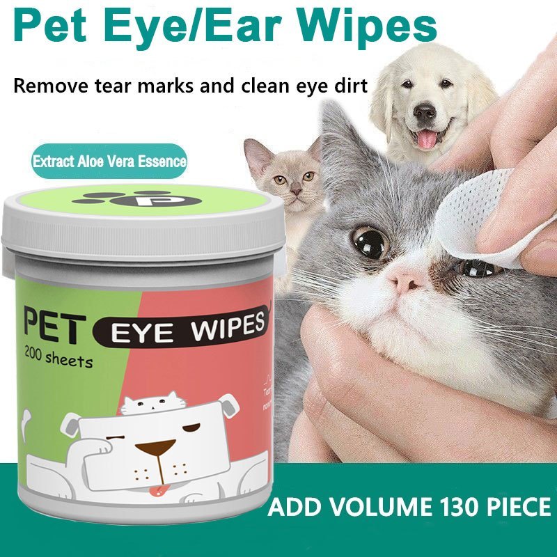 TUBI 200 ชิ้น / กล่องสัตว์เลี้ยงตาผ้าเช็ดทำความสะอาดแมวสุนัขหูทำความสะอาดคราบน้ำตาการดูแล