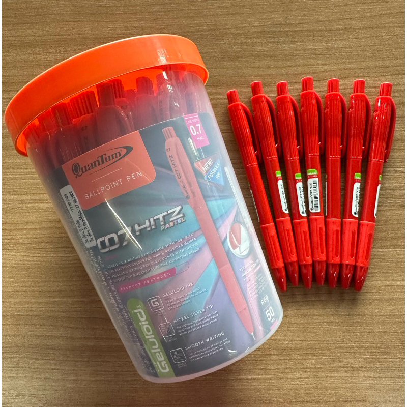 ปากกา QuanTum 007 HITZ PASTEL หมึกสีแดง 0.7 มม. (1x50 ด้าม)